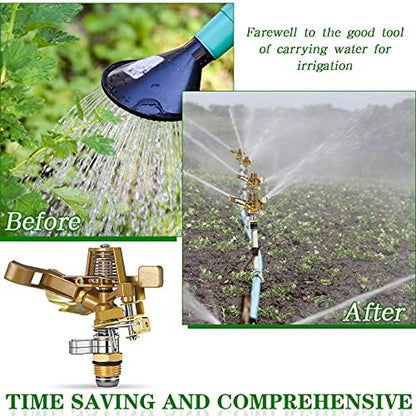 2 Pieces 1/2 Inch Brass Impact Sprinkler Head with Nozzles Heavy Duty Adjustable 0-360 Degrees Impulse Sprinkler Head Lawn Watering for Yard Irrigation