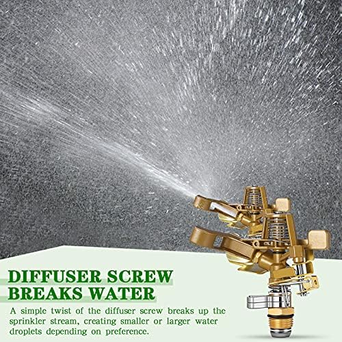 2 Pieces 1/2 Inch Brass Impact Sprinkler Head with Nozzles Heavy Duty Adjustable 0-360 Degrees Impulse Sprinkler Head Lawn Watering for Yard Irrigation