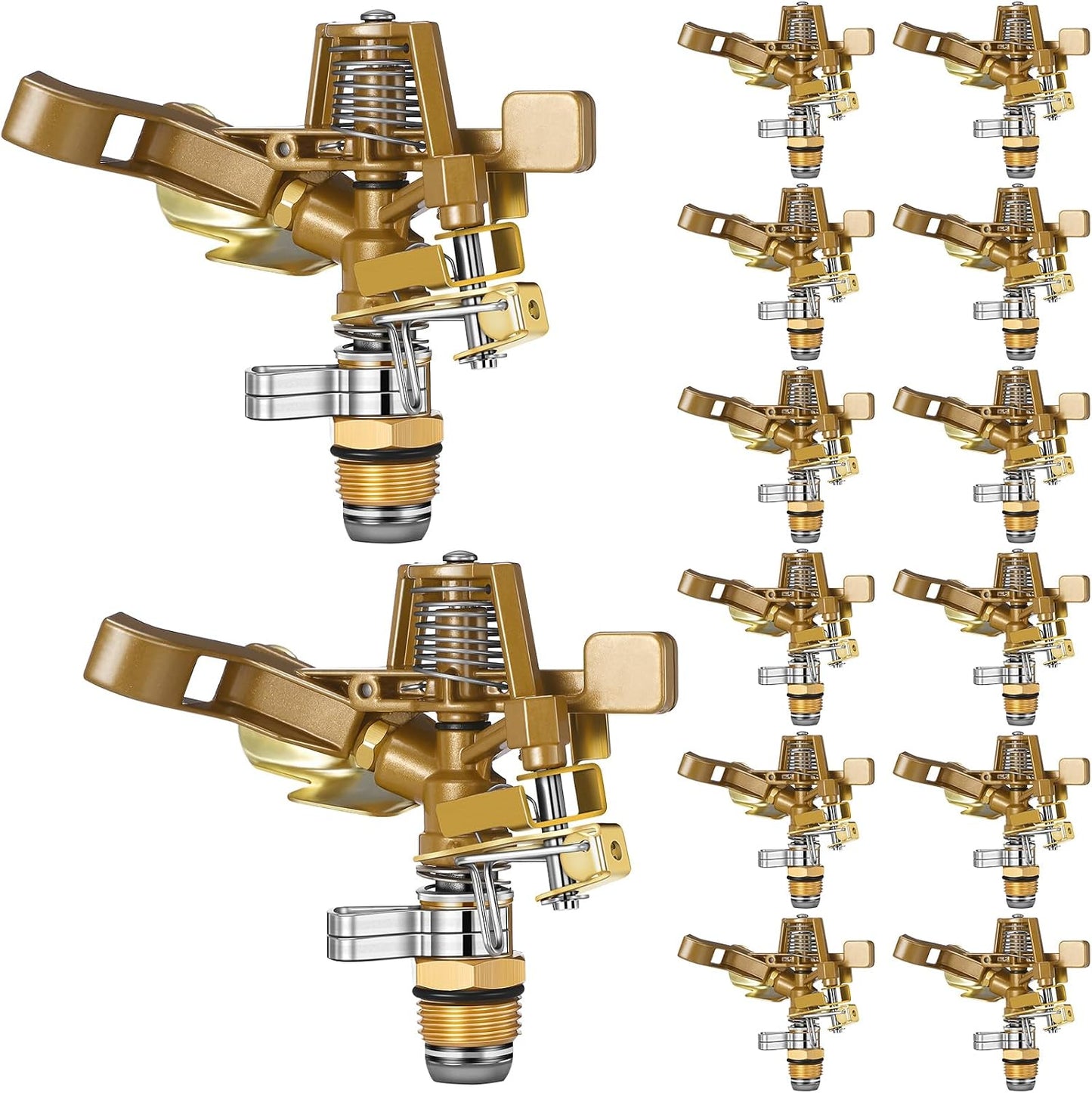 2 Pieces 1/2 Inch Brass Impact Sprinkler Head with Nozzles Heavy Duty Adjustable 0-360 Degrees Impulse Sprinkler Head Lawn Watering for Yard Irrigation