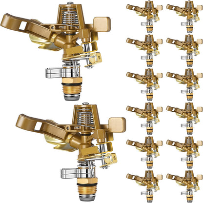 2 Pieces 1/2 Inch Brass Impact Sprinkler Head with Nozzles Heavy Duty Adjustable 0-360 Degrees Impulse Sprinkler Head Lawn Watering for Yard Irrigation
