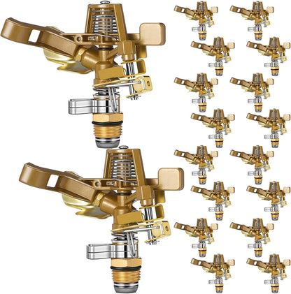 2 Pieces 1/2 Inch Brass Impact Sprinkler Head with Nozzles Heavy Duty Adjustable 0-360 Degrees Impulse Sprinkler Head Lawn Watering for Yard Irrigation