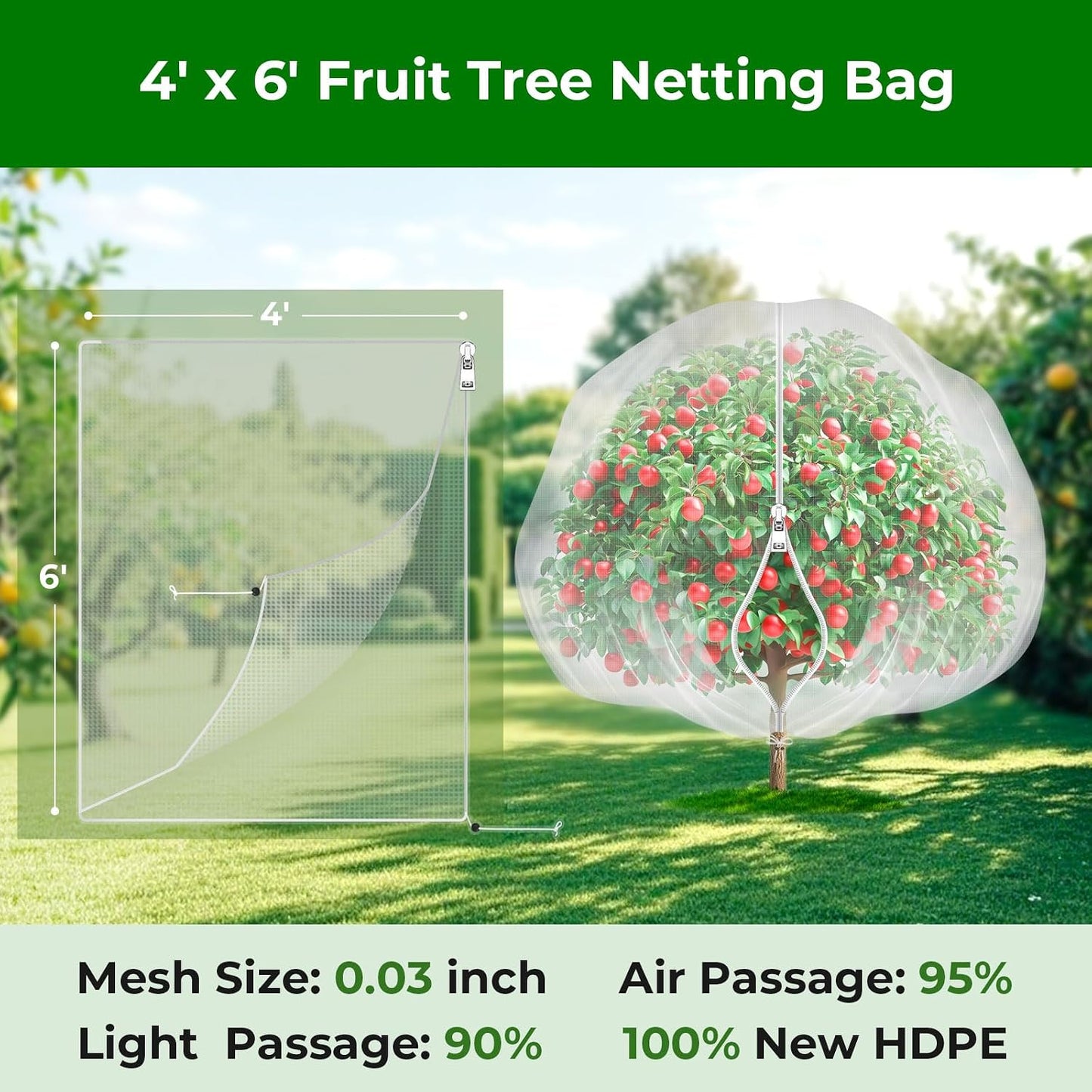 4'x6' Fruit Tree Netting with Zipper & Drawstring