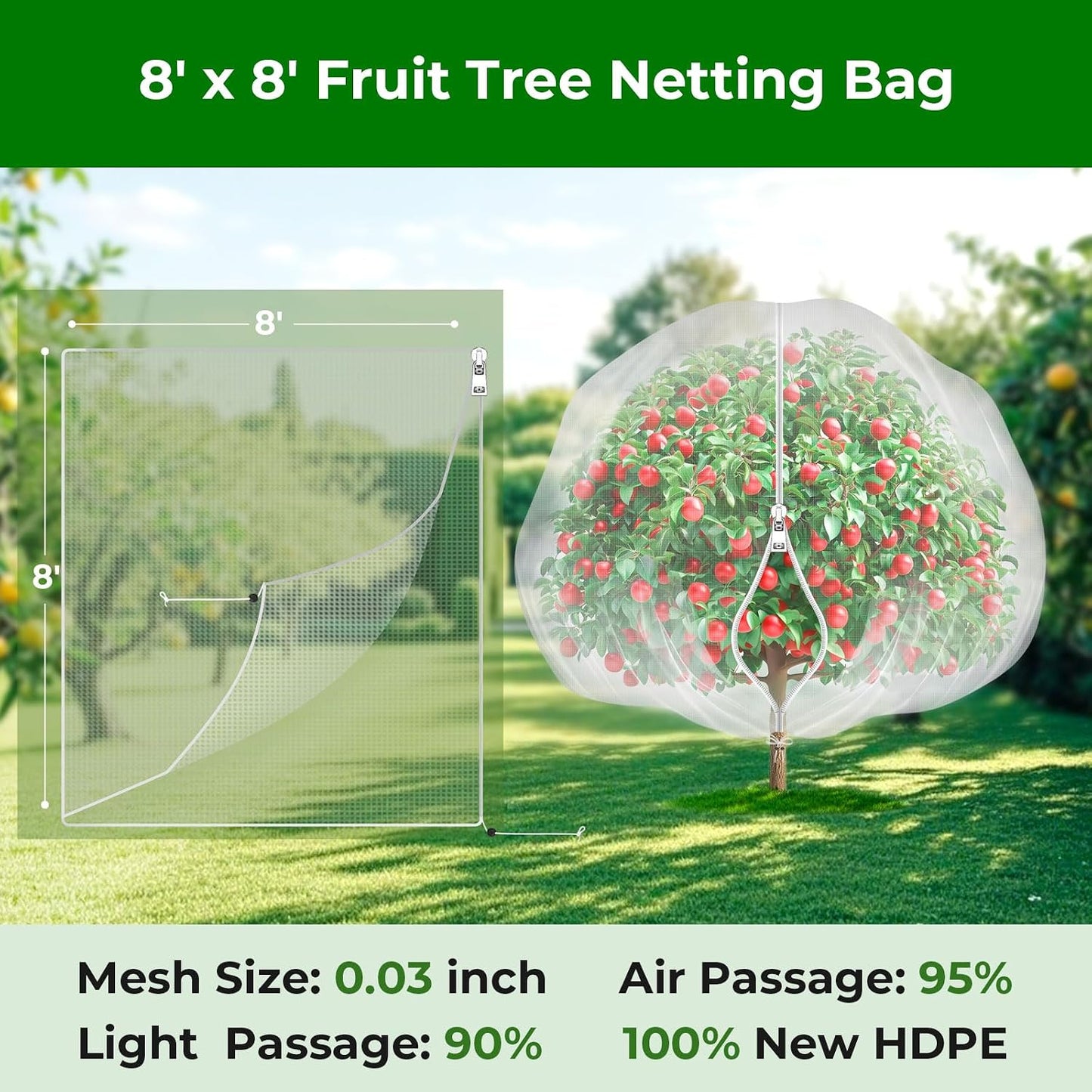4'x6' Fruit Tree Netting with Zipper & Drawstring