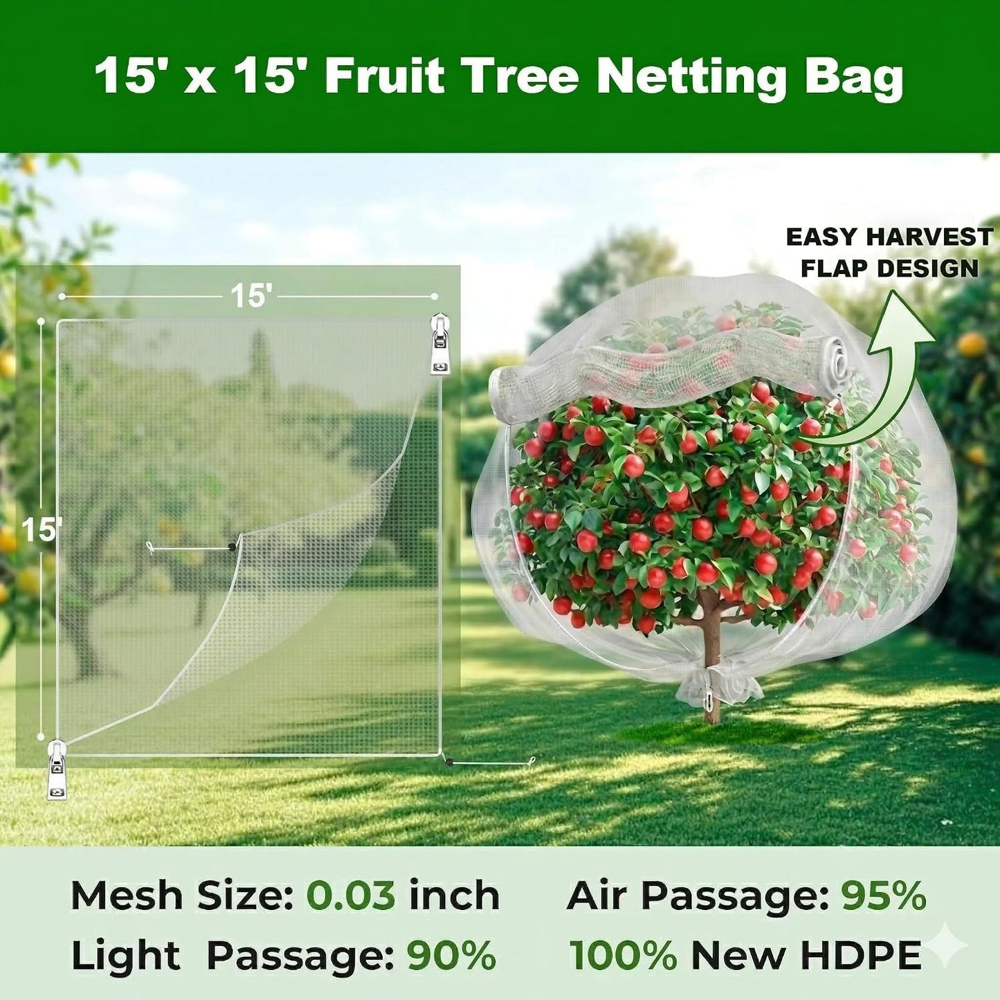 4'x6' Fruit Tree Netting with Zipper & Drawstring