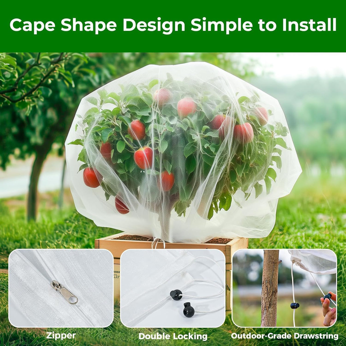 4'x6' Fruit Tree Netting with Zipper & Drawstring