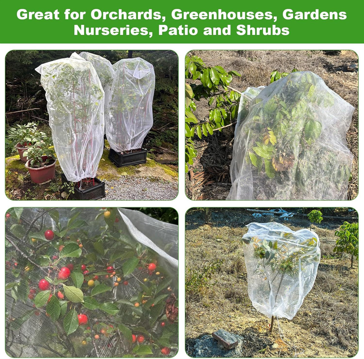 Large Fruit Tree Netting, 2 Pack 10x10Ft Garden Netting Pest Barrier Mesh Covers Bags with Zipper and Drawstring Insect Bird Cover Netting Plant Protection Covers for Vegetables Bushes
