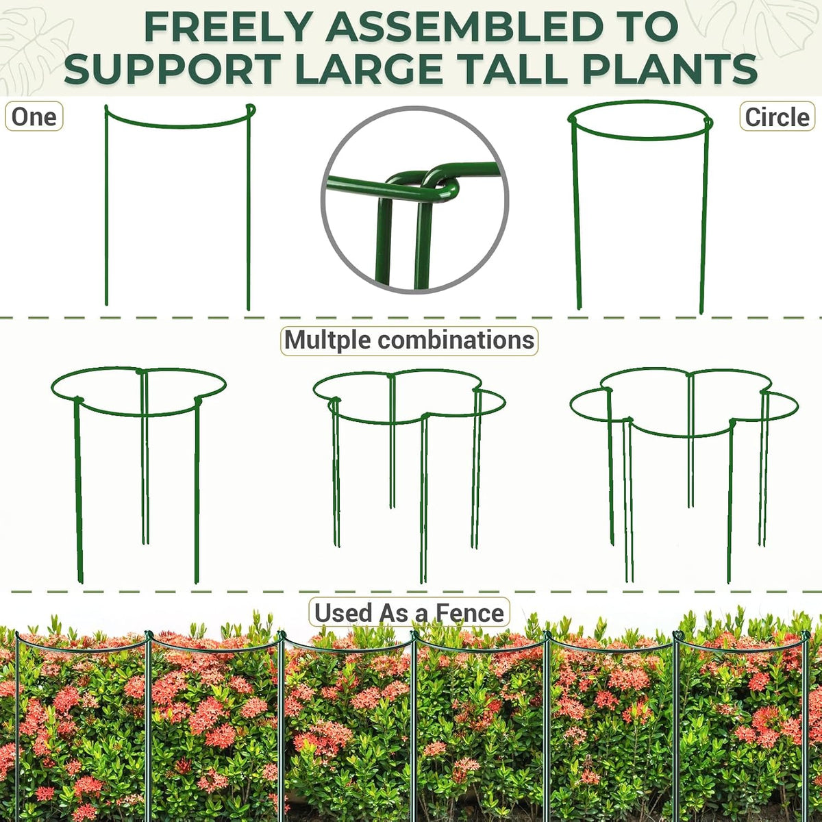 Plant Support, 8PCS Peony Cages and Supports, Plant Stakes for Indoor Plants, Outdoor Plants, Metal Garden Stakes, Plant Holders, Tomato Monstera Hydrangea Support Cage, 10" W x 15.8" H