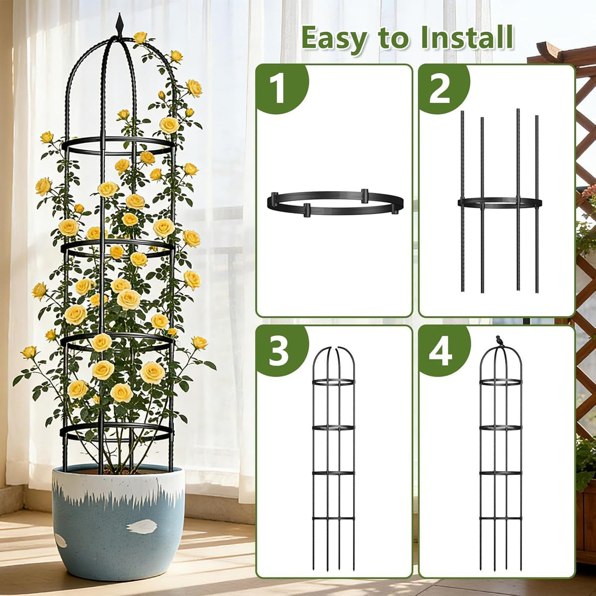 Obelisk Trellis for Garden Plants Climbing: 6ft Rustproof Metal Pipe with Plastic Coated - Potted Plant Climber Support for Outdoor Indoor Grape Vines Vegetable Fruits Flowers (2PC)