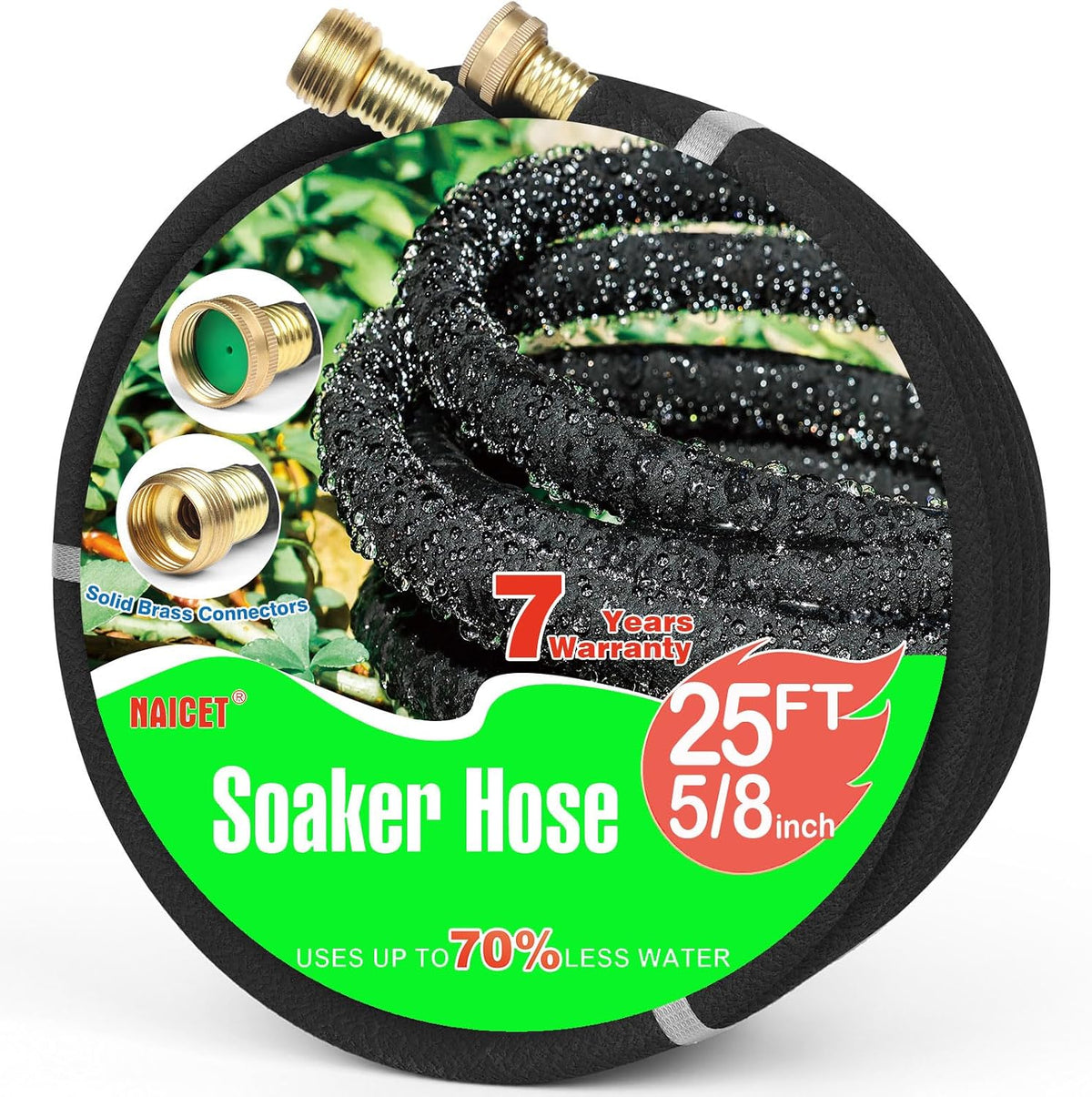 5/8" 25FT Round Soaker Hose for Garden Lawn Vegetable Tree Watering