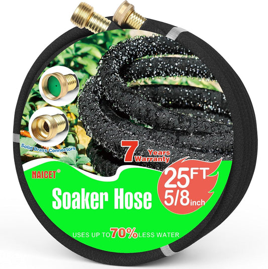 5/8" 25FT Round Soaker Hose for Garden Lawn Vegetable Tree Watering