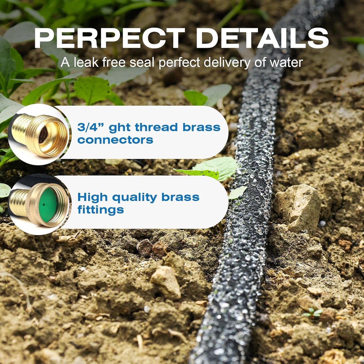 5/8" 25FT Round Soaker Hose for Garden Lawn Vegetable Tree Watering