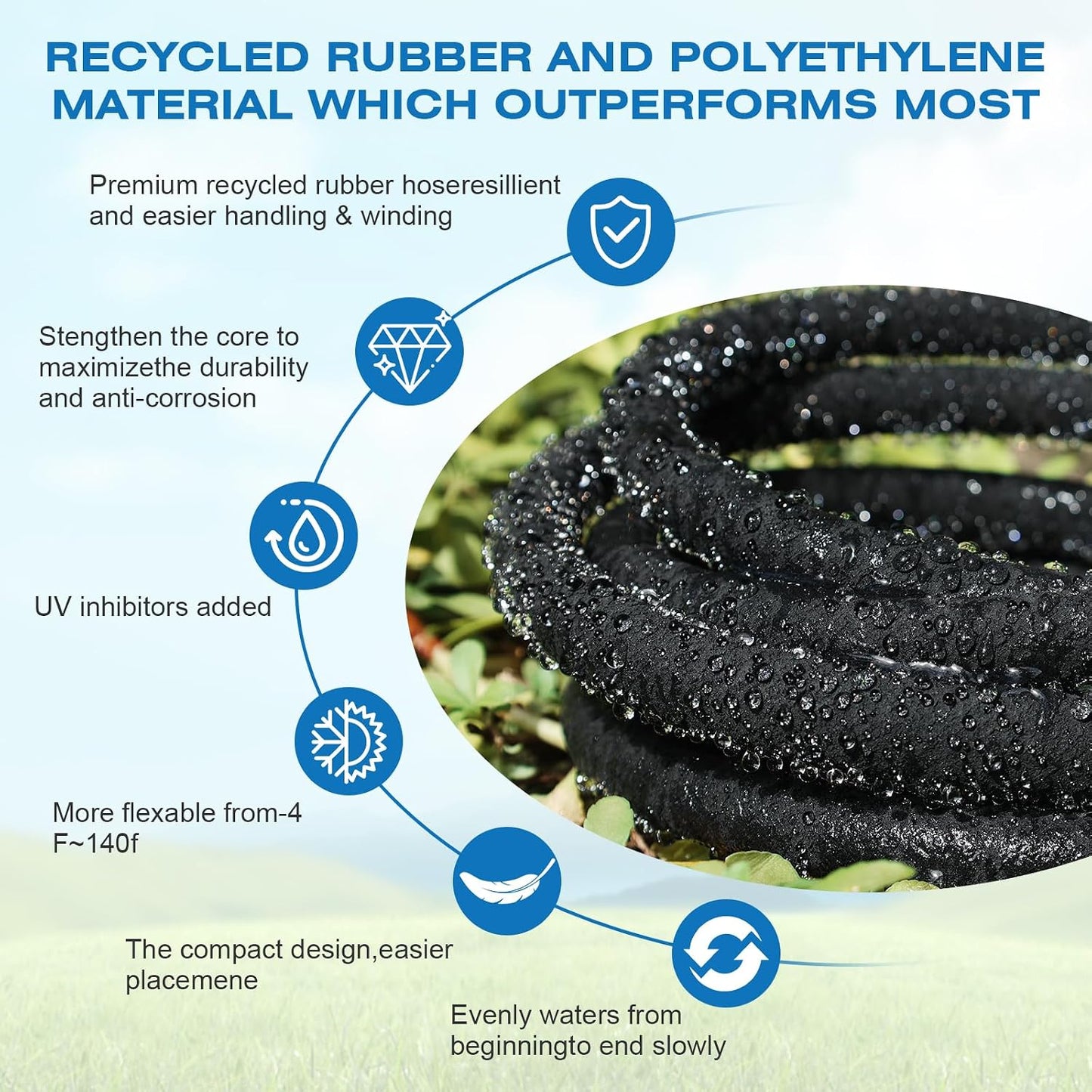 5/8" 25FT Round Soaker Hose for Garden Lawn Vegetable Tree Watering
