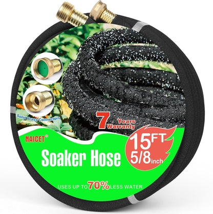 5/8" 25FT Round Soaker Hose for Garden Lawn Vegetable Tree Watering