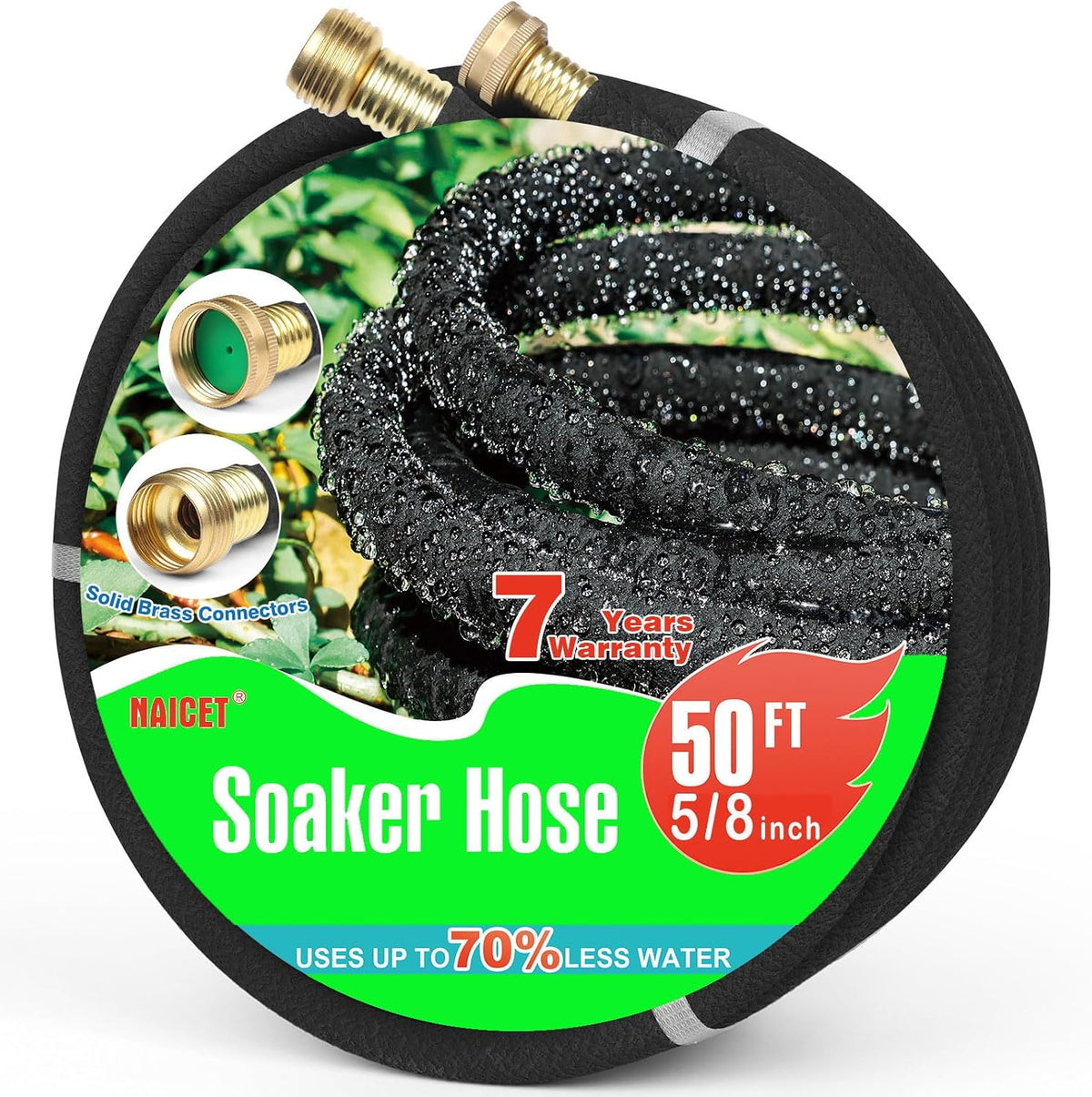 5/8" 25FT Round Soaker Hose for Garden Lawn Vegetable Tree Watering