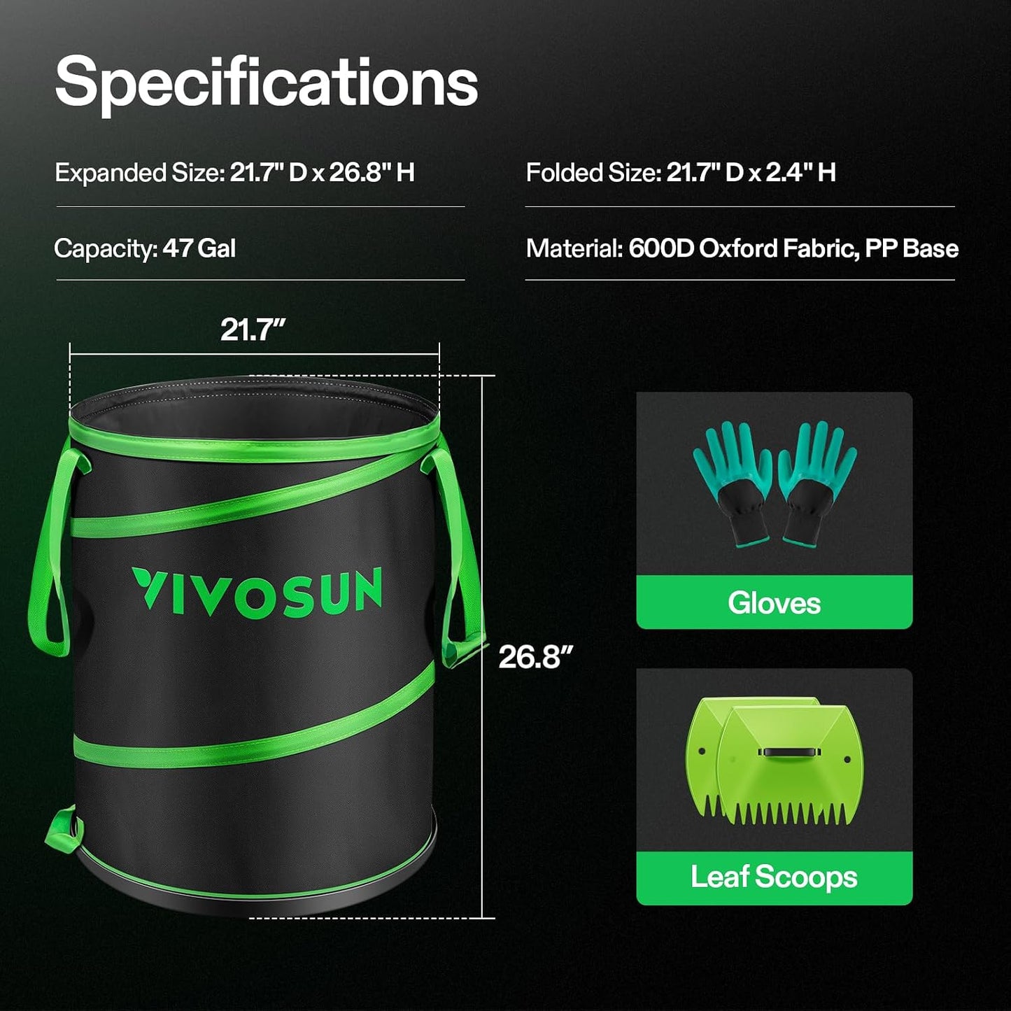 2-Pack 30-Gallon Collapsible Garden Bag, Yard Waste Containers