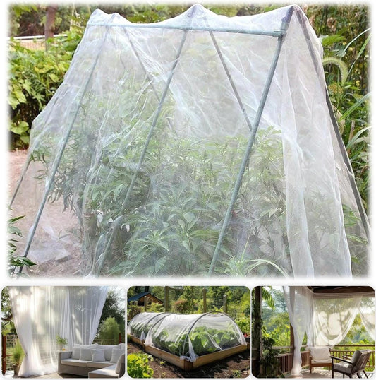 2PCS Mosquito Netting for Patio,10 x 16.5 Ft Garden Mesh Netting,Fly Insect Bird Net Barrier for Protect Vegetables Plants,Mosquito Mesh Screen for Outdoor Patios Apartment Balcony (White)