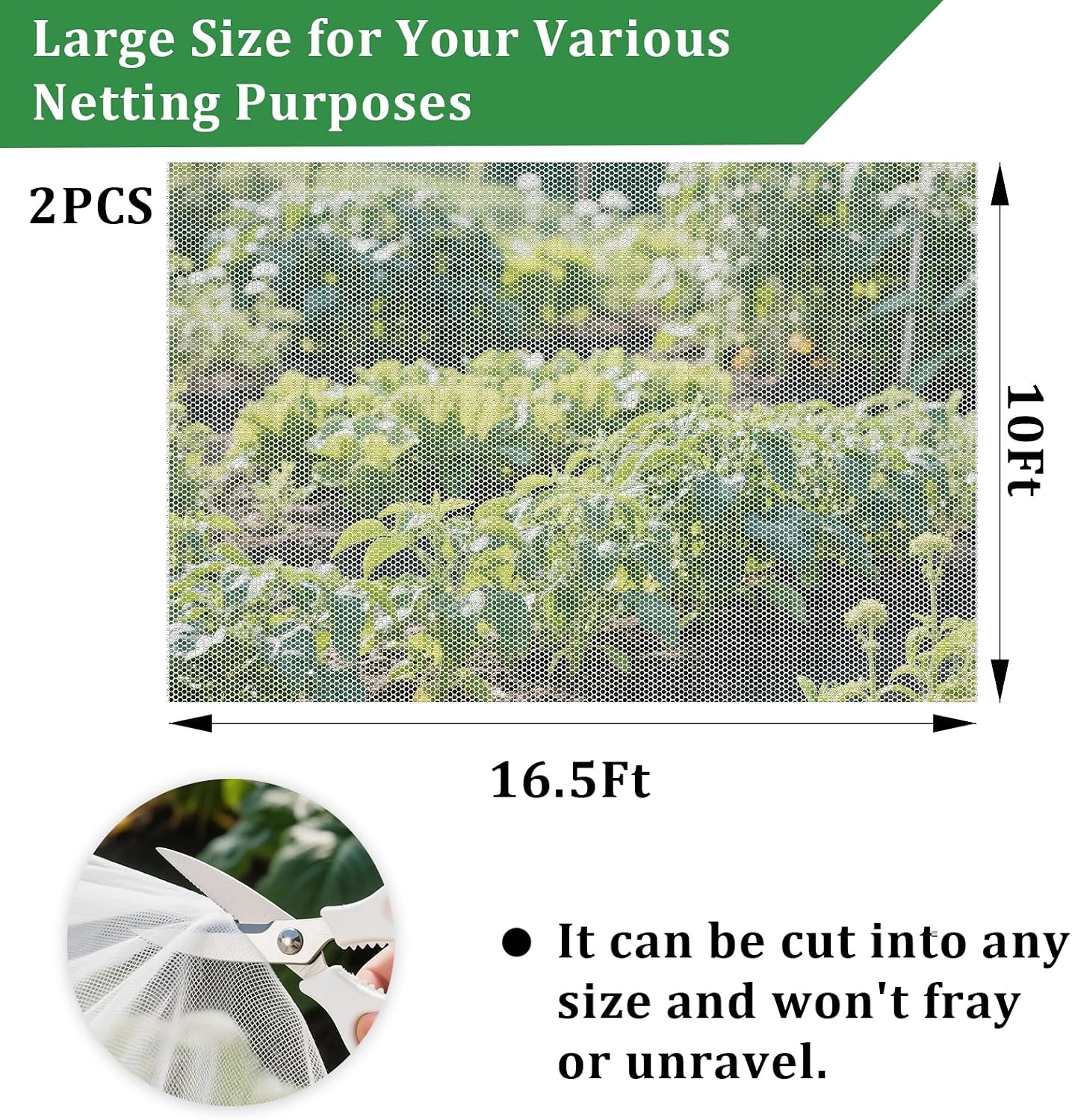 2PCS Mosquito Netting for Patio,10 x 16.5 Ft Garden Mesh Netting,Fly Insect Bird Net Barrier for Protect Vegetables Plants,Mosquito Mesh Screen for Outdoor Patios Apartment Balcony (White)