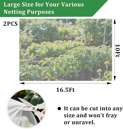 2PCS Mosquito Netting for Patio,10 x 16.5 Ft Garden Mesh Netting,Fly Insect Bird Net Barrier for Protect Vegetables Plants,Mosquito Mesh Screen for Outdoor Patios Apartment Balcony (White)