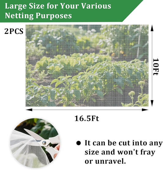 2PCS Mosquito Netting for Patio,10 x 16.5 Ft Garden Mesh Netting,Fly Insect Bird Net Barrier for Protect Vegetables Plants,Mosquito Mesh Screen for Outdoor Patios Apartment Balcony (White)