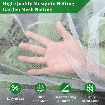 2PCS Mosquito Netting for Patio,10 x 16.5 Ft Garden Mesh Netting,Fly Insect Bird Net Barrier for Protect Vegetables Plants,Mosquito Mesh Screen for Outdoor Patios Apartment Balcony (White)