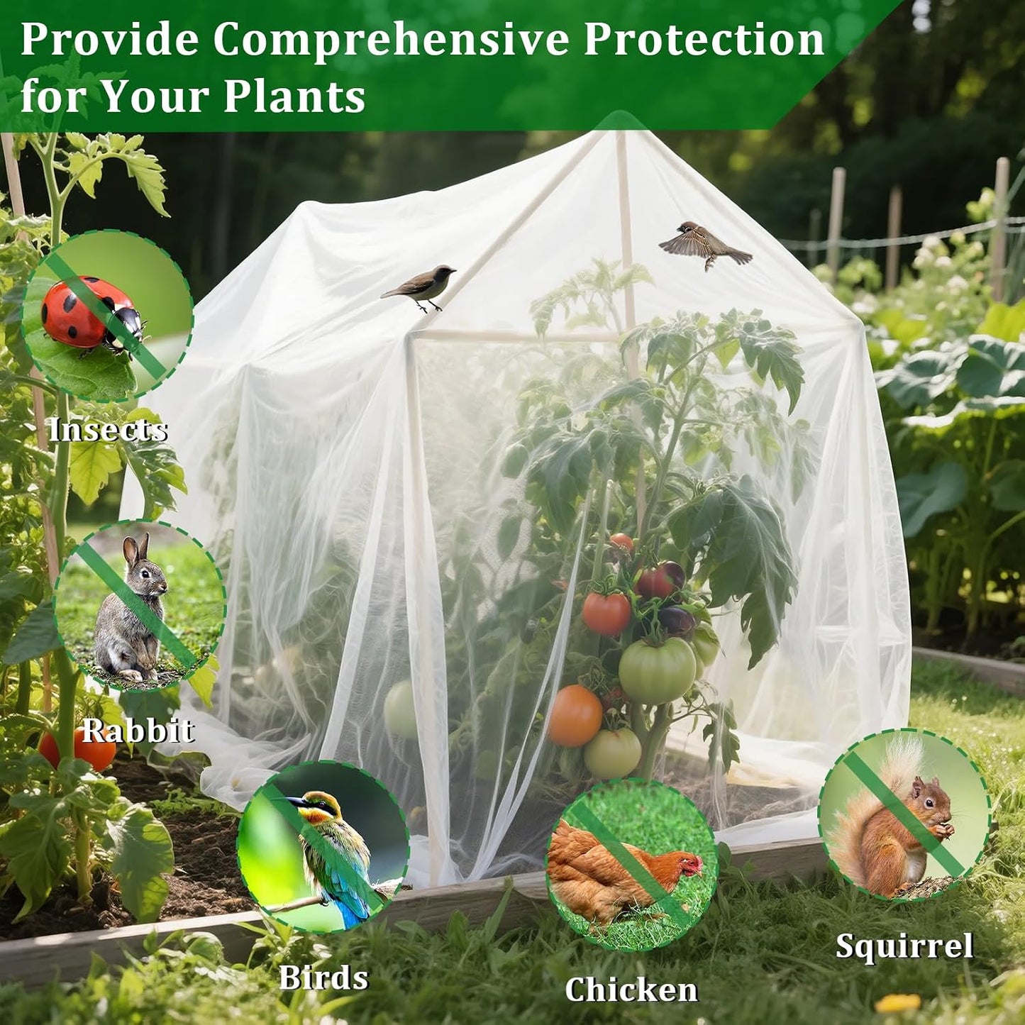 2PCS Mosquito Netting for Patio,10 x 16.5 Ft Garden Mesh Netting,Fly Insect Bird Net Barrier for Protect Vegetables Plants,Mosquito Mesh Screen for Outdoor Patios Apartment Balcony (White)