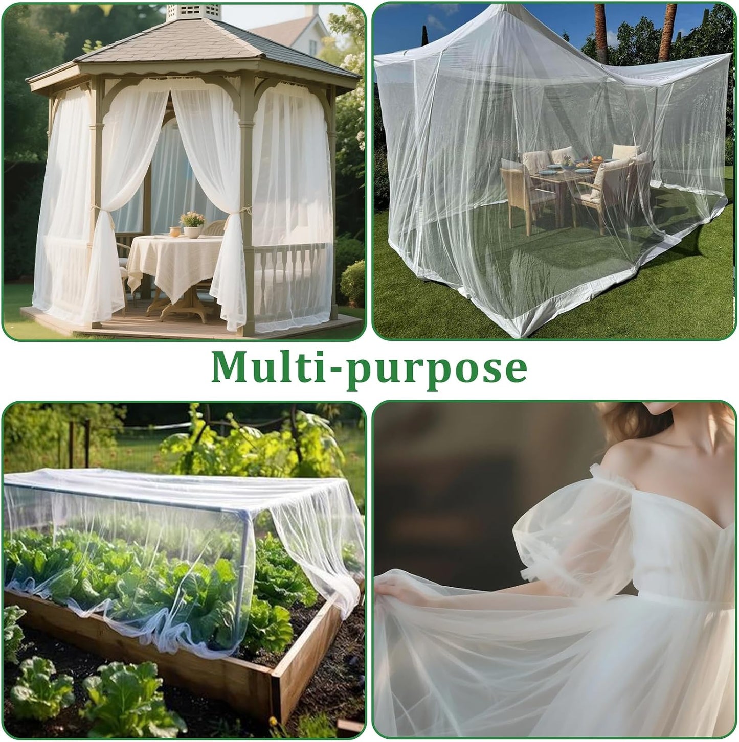 2PCS Mosquito Netting for Patio,10 x 16.5 Ft Garden Mesh Netting,Fly Insect Bird Net Barrier for Protect Vegetables Plants,Mosquito Mesh Screen for Outdoor Patios Apartment Balcony (White)