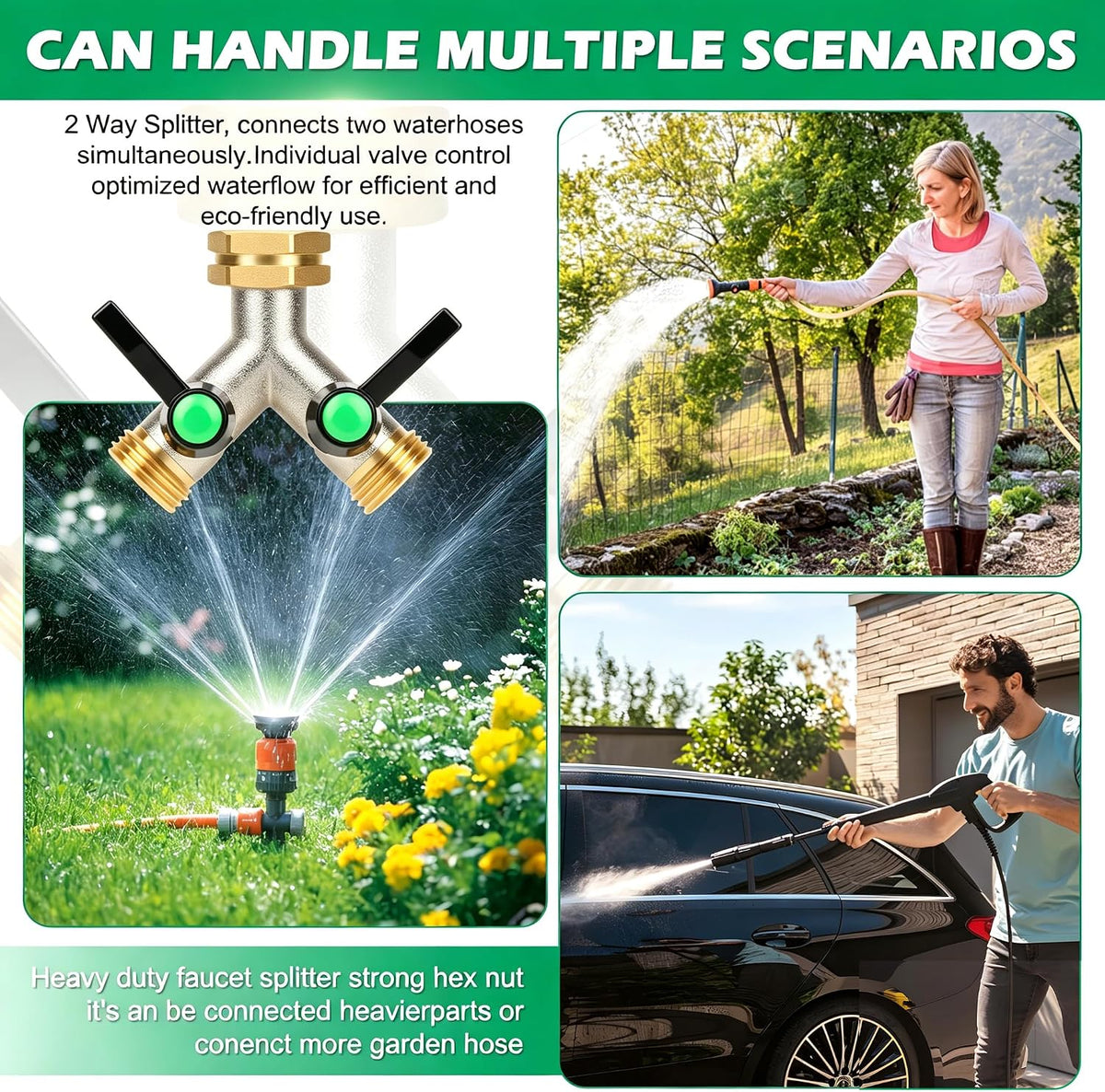 2 Way Y Hose Splitter Garden Water Faucet Spigot Splitter