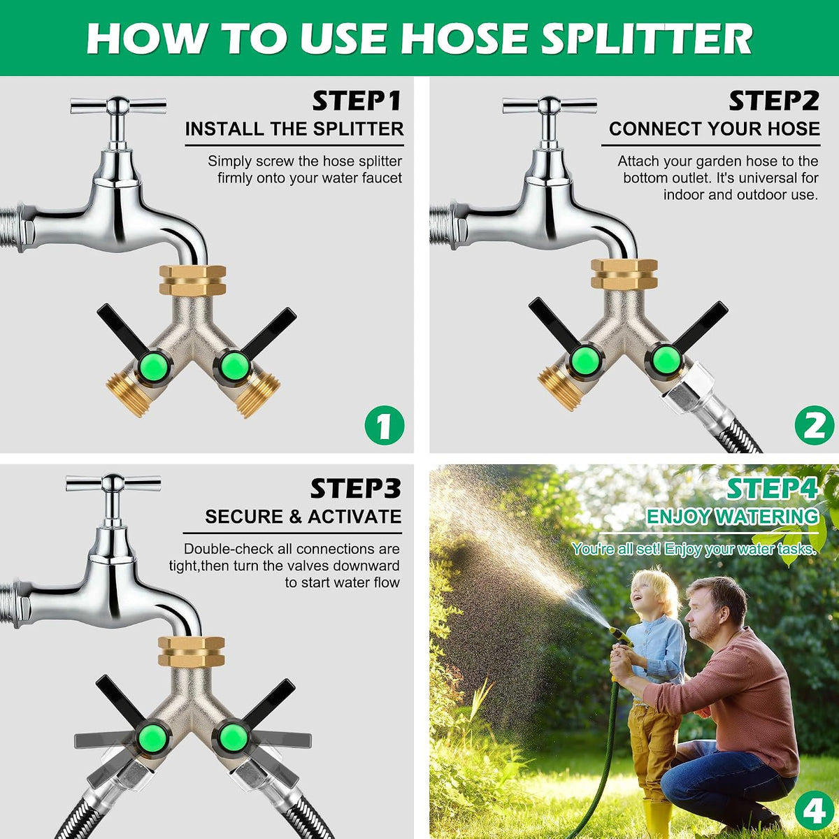 2 Way Y Hose Splitter Garden Water Faucet Spigot Splitter