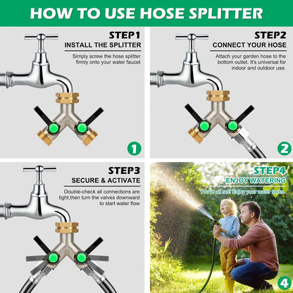 2 Way Y Hose Splitter Garden Water Faucet Spigot Splitter