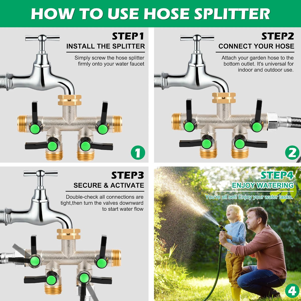 2 Way Y Hose Splitter Garden Water Faucet Spigot Splitter