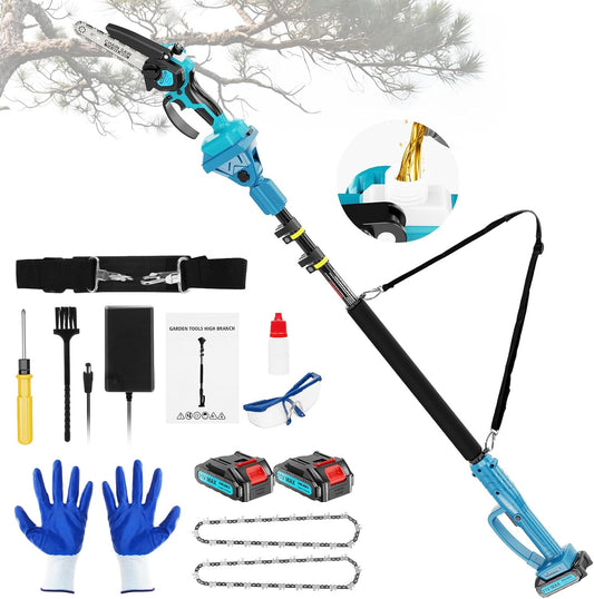2-in-1 6 IN Electric Pole Saw & Mini Chainsaw, Cordless Battery Pole Saws for Tree Trimming, 21V Cordless Battery Chainsaw Powered with 2 Batteries, Lightweight Tree Trimming Tool for Small Branches