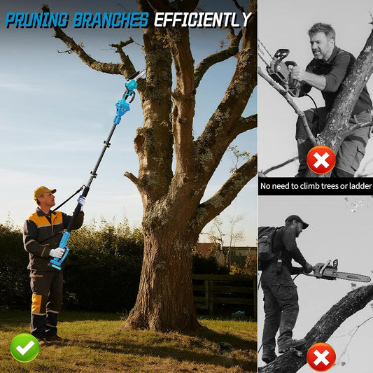 2-in-1 6 IN Electric Pole Saw & Mini Chainsaw, Cordless Battery Pole Saws for Tree Trimming, 21V Cordless Battery Chainsaw Powered with 2 Batteries, Lightweight Tree Trimming Tool for Small Branches