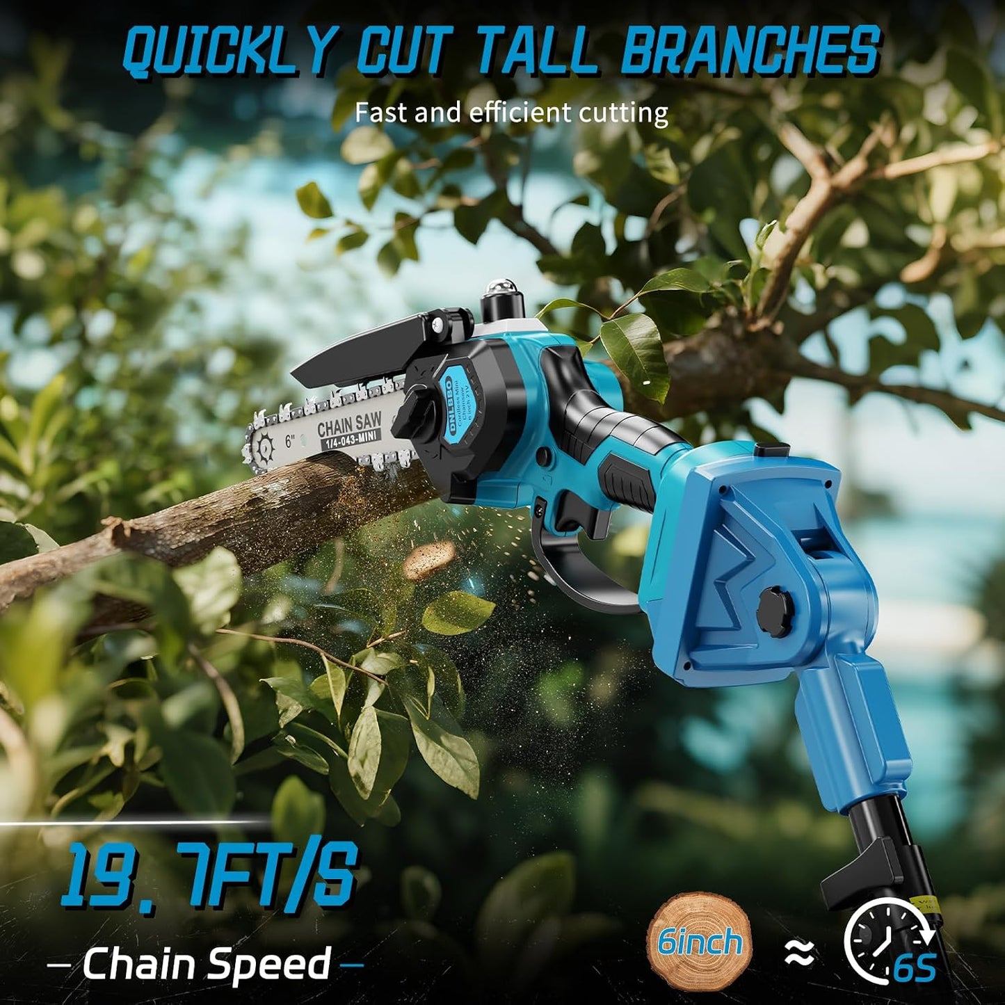 2-in-1 6 IN Electric Pole Saw & Mini Chainsaw, Cordless Battery Pole Saws for Tree Trimming, 21V Cordless Battery Chainsaw Powered with 2 Batteries, Lightweight Tree Trimming Tool for Small Branches