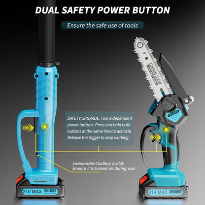 2-in-1 6 IN Electric Pole Saw & Mini Chainsaw, Cordless Battery Pole Saws for Tree Trimming, 21V Cordless Battery Chainsaw Powered with 2 Batteries, Lightweight Tree Trimming Tool for Small Branches