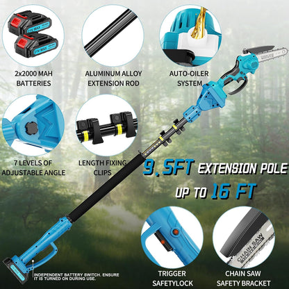 2-in-1 6 IN Electric Pole Saw & Mini Chainsaw, Cordless Battery Pole Saws for Tree Trimming, 21V Cordless Battery Chainsaw Powered with 2 Batteries, Lightweight Tree Trimming Tool for Small Branches