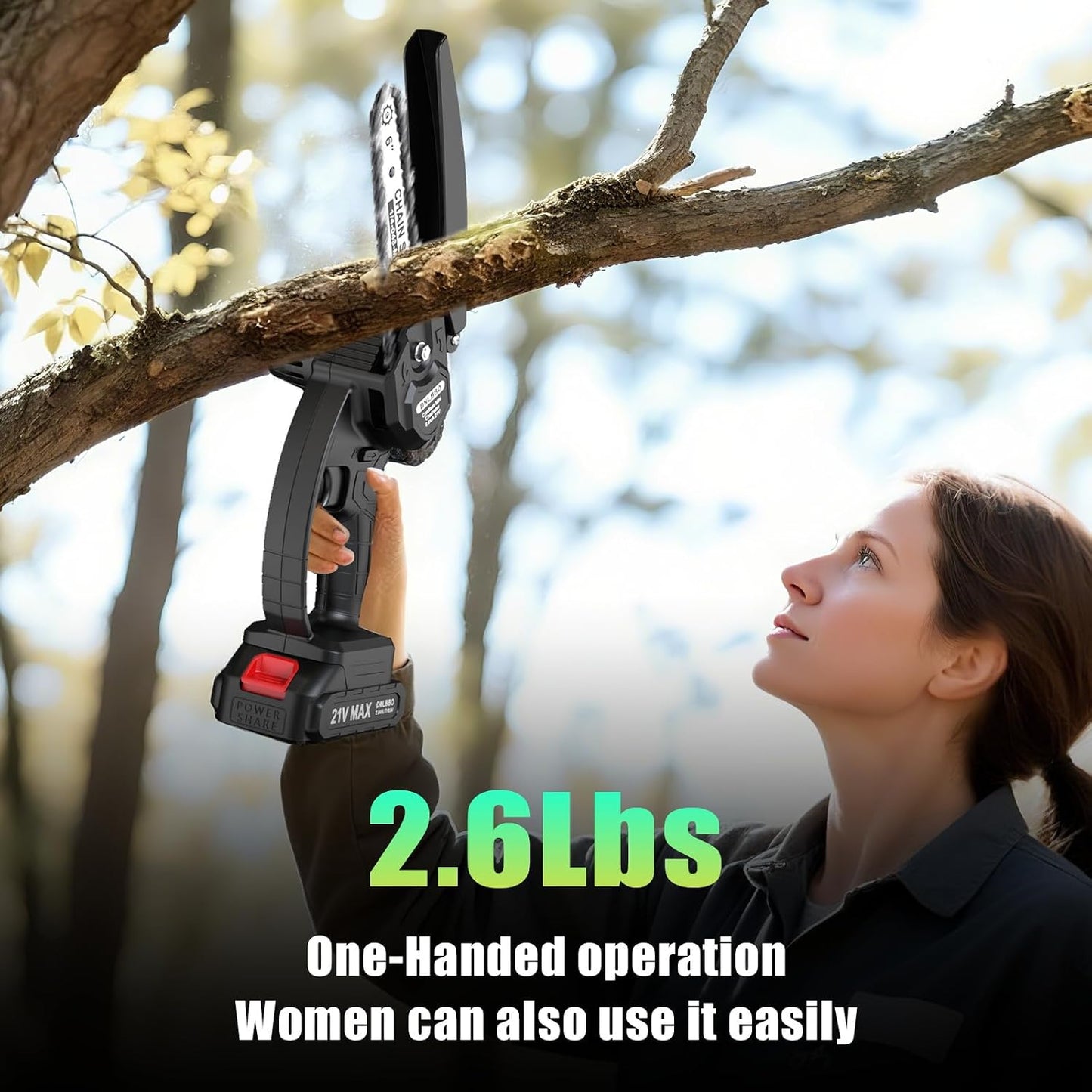 2-in-1 6 IN Electric Pole Saw & Mini Chainsaw, Cordless Battery Pole Saws for Tree Trimming, 21V Cordless Battery Chainsaw Powered with 2 Batteries, Lightweight Tree Trimming Tool for Small Branches