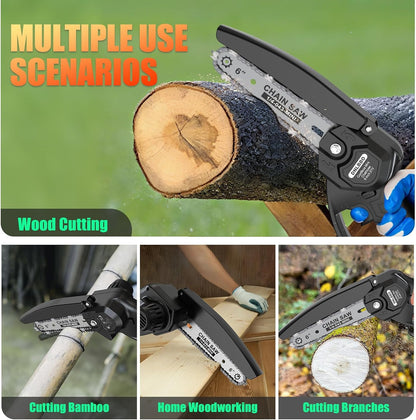 2-in-1 6 IN Electric Pole Saw & Mini Chainsaw, Cordless Battery Pole Saws for Tree Trimming, 21V Cordless Battery Chainsaw Powered with 2 Batteries, Lightweight Tree Trimming Tool for Small Branches