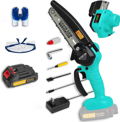 2-in-1 6 IN Electric Pole Saw & Mini Chainsaw, Cordless Battery Pole Saws for Tree Trimming, 21V Cordless Battery Chainsaw Powered with 2 Batteries, Lightweight Tree Trimming Tool for Small Branches