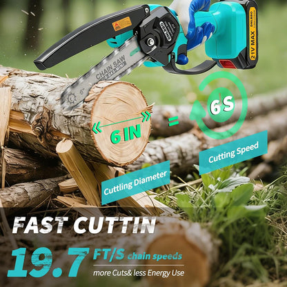 2-in-1 6 IN Electric Pole Saw & Mini Chainsaw, Cordless Battery Pole Saws for Tree Trimming, 21V Cordless Battery Chainsaw Powered with 2 Batteries, Lightweight Tree Trimming Tool for Small Branches