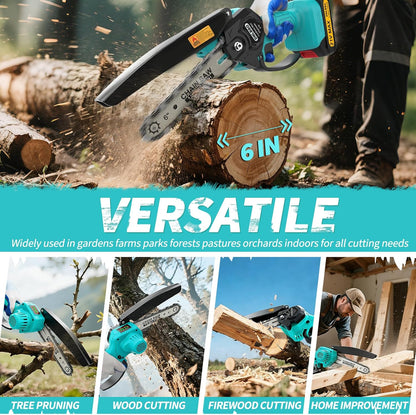2-in-1 6 IN Electric Pole Saw & Mini Chainsaw, Cordless Battery Pole Saws for Tree Trimming, 21V Cordless Battery Chainsaw Powered with 2 Batteries, Lightweight Tree Trimming Tool for Small Branches