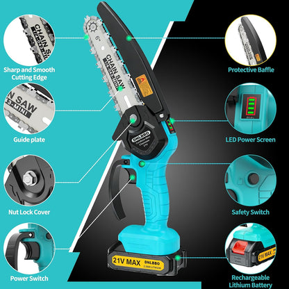 2-in-1 6 IN Electric Pole Saw & Mini Chainsaw, Cordless Battery Pole Saws for Tree Trimming, 21V Cordless Battery Chainsaw Powered with 2 Batteries, Lightweight Tree Trimming Tool for Small Branches