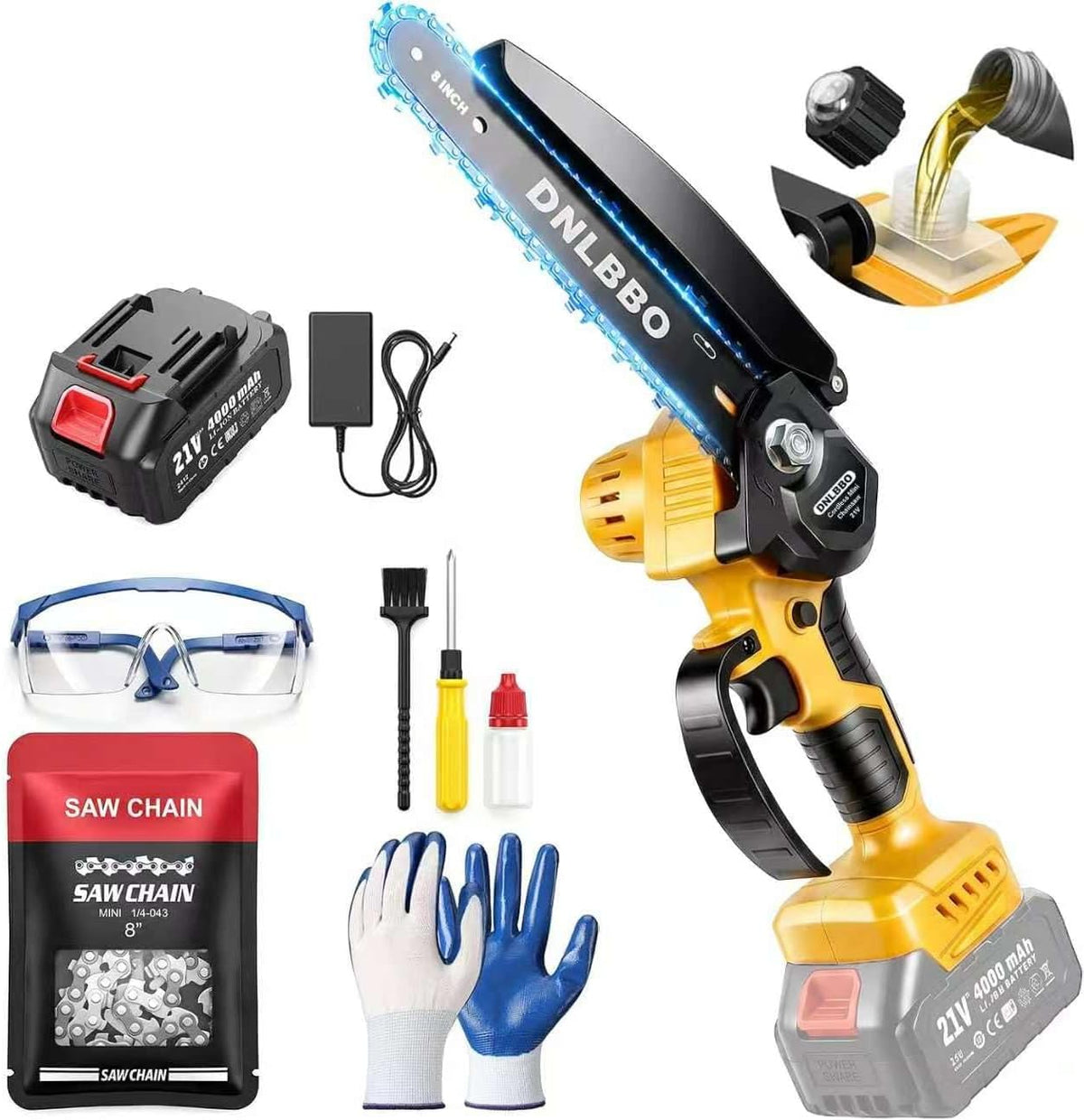 2-in-1 6 IN Electric Pole Saw & Mini Chainsaw, Cordless Battery Pole Saws for Tree Trimming, 21V Cordless Battery Chainsaw Powered with 2 Batteries, Lightweight Tree Trimming Tool for Small Branches