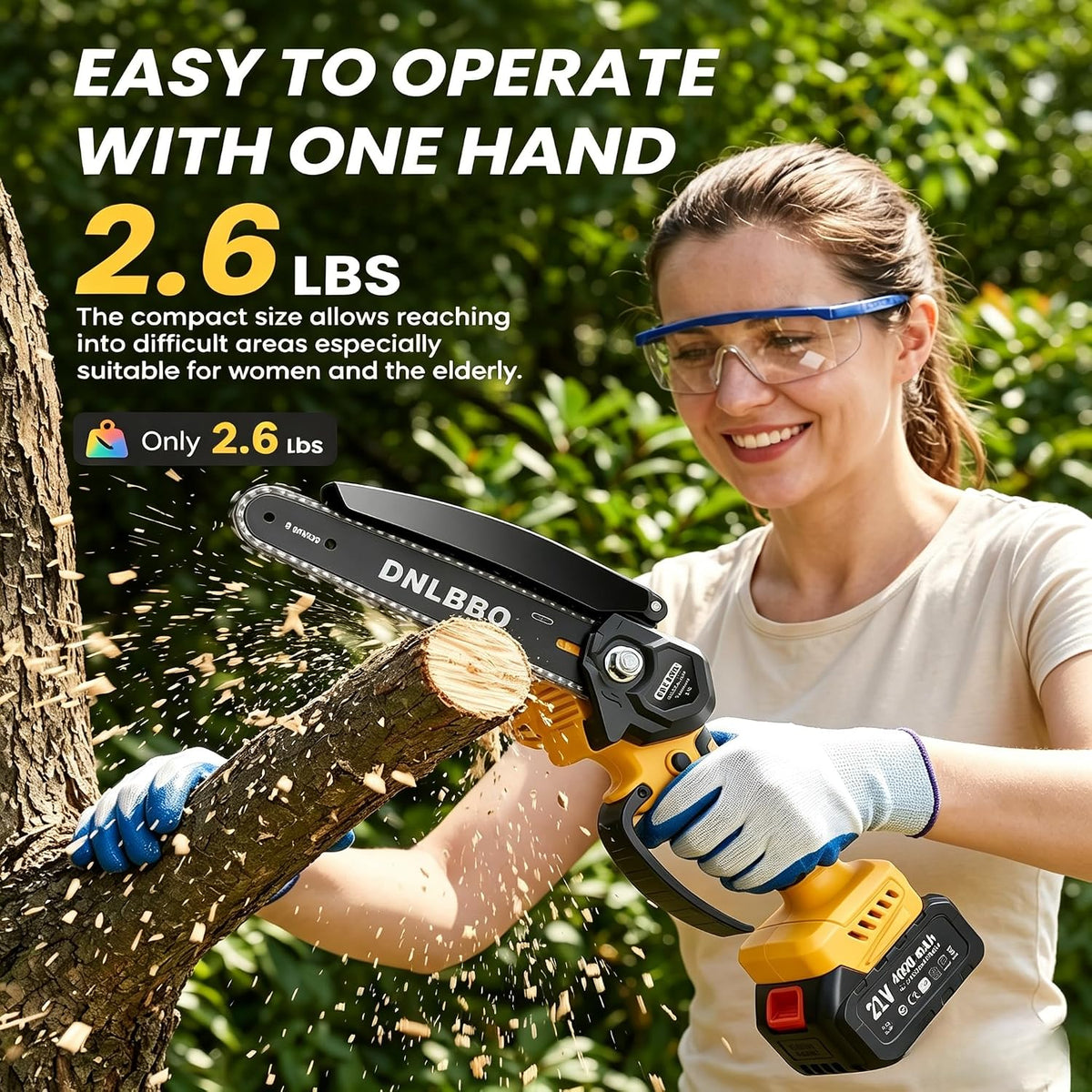 2-in-1 6 IN Electric Pole Saw & Mini Chainsaw, Cordless Battery Pole Saws for Tree Trimming, 21V Cordless Battery Chainsaw Powered with 2 Batteries, Lightweight Tree Trimming Tool for Small Branches