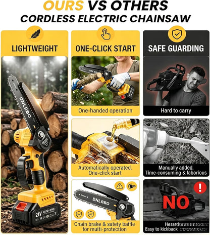 2-in-1 6 IN Electric Pole Saw & Mini Chainsaw, Cordless Battery Pole Saws for Tree Trimming, 21V Cordless Battery Chainsaw Powered with 2 Batteries, Lightweight Tree Trimming Tool for Small Branches