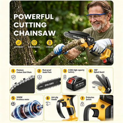 2-in-1 6 IN Electric Pole Saw & Mini Chainsaw, Cordless Battery Pole Saws for Tree Trimming, 21V Cordless Battery Chainsaw Powered with 2 Batteries, Lightweight Tree Trimming Tool for Small Branches