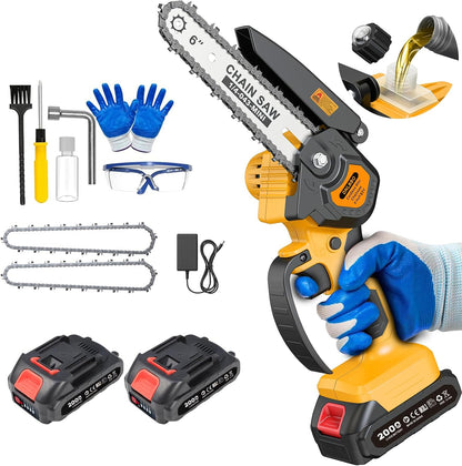 2-in-1 6 IN Electric Pole Saw & Mini Chainsaw, Cordless Battery Pole Saws for Tree Trimming, 21V Cordless Battery Chainsaw Powered with 2 Batteries, Lightweight Tree Trimming Tool for Small Branches