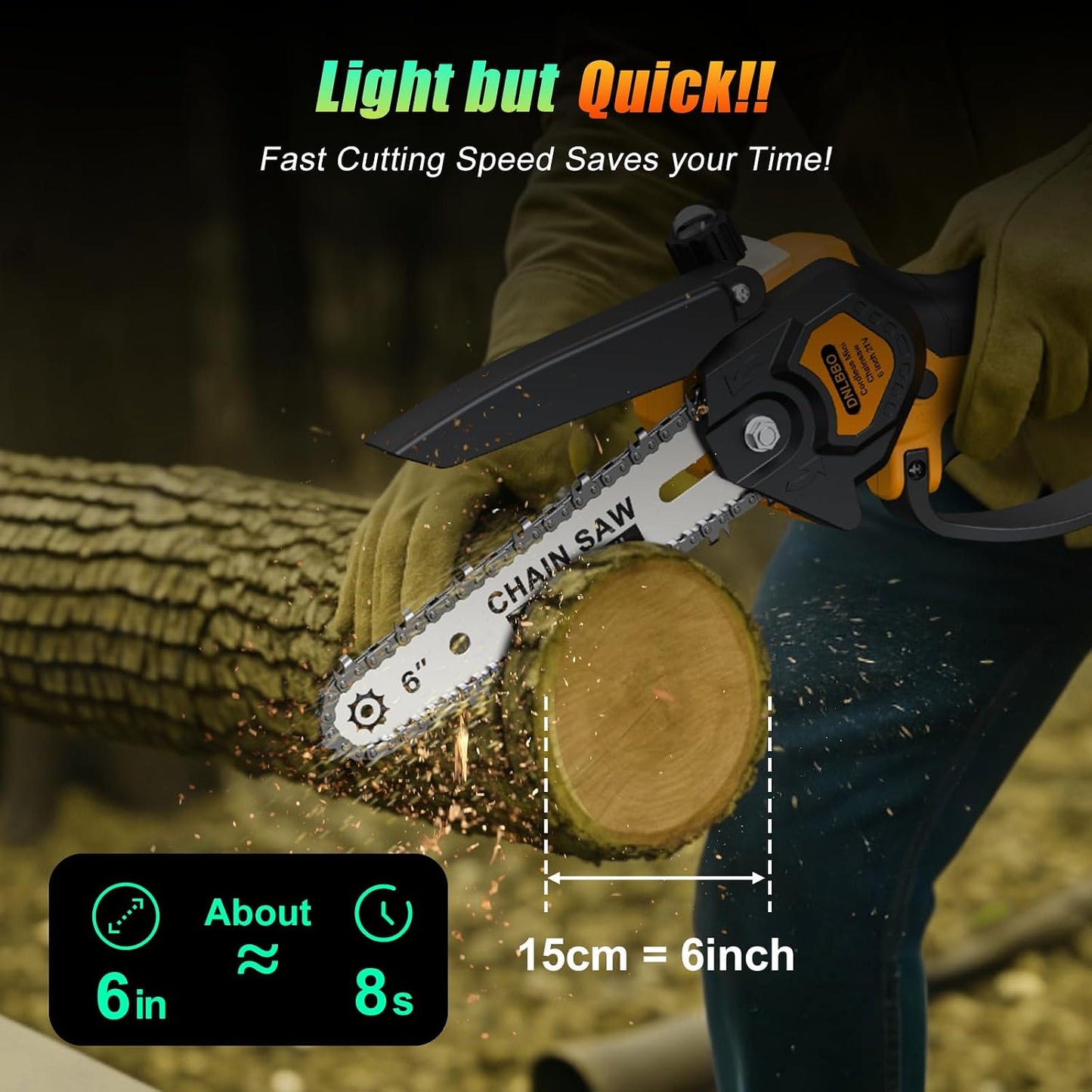 2-in-1 6 IN Electric Pole Saw & Mini Chainsaw, Cordless Battery Pole Saws for Tree Trimming, 21V Cordless Battery Chainsaw Powered with 2 Batteries, Lightweight Tree Trimming Tool for Small Branches