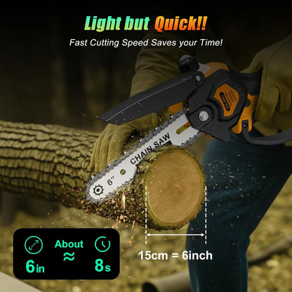 2-in-1 6 IN Electric Pole Saw & Mini Chainsaw, Cordless Battery Pole Saws for Tree Trimming, 21V Cordless Battery Chainsaw Powered with 2 Batteries, Lightweight Tree Trimming Tool for Small Branches