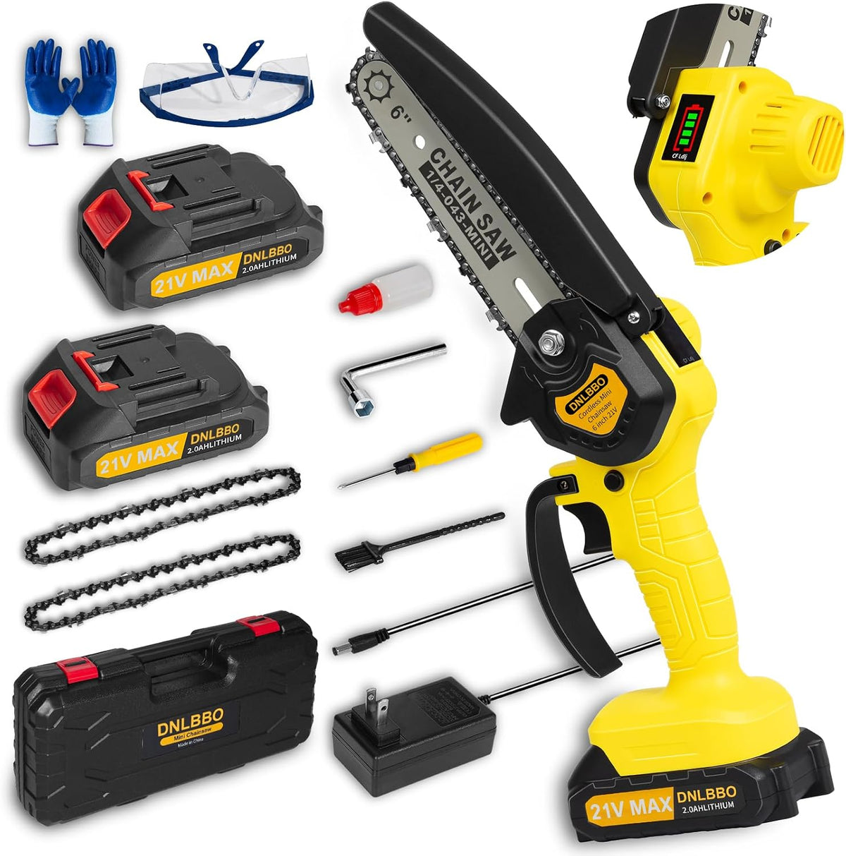 2-in-1 6 IN Electric Pole Saw & Mini Chainsaw, Cordless Battery Pole Saws for Tree Trimming, 21V Cordless Battery Chainsaw Powered with 2 Batteries, Lightweight Tree Trimming Tool for Small Branches