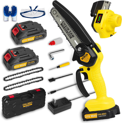 2-in-1 6 IN Electric Pole Saw & Mini Chainsaw, Cordless Battery Pole Saws for Tree Trimming, 21V Cordless Battery Chainsaw Powered with 2 Batteries, Lightweight Tree Trimming Tool for Small Branches